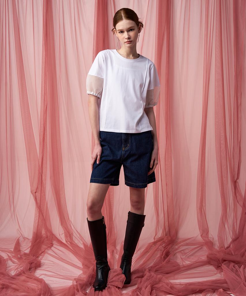 Pelimela Organza Puff Sleeve T-Shirt (White)