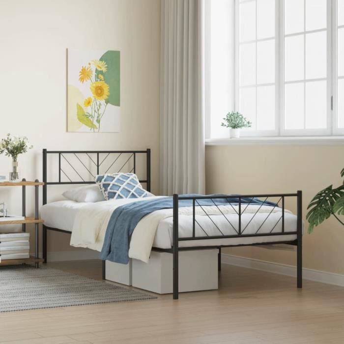 VidaXL Metal Bed Frame with Headboard-Footboard Black 75x190 Cm 372187