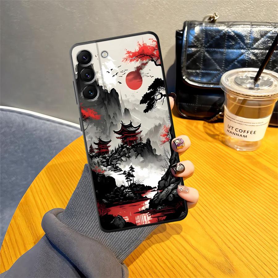 Case for Samsung Galaxy A15 A04 A05 A50 A16 A40 A70 A13 A20 A06 A17 A12 Funda Phone Cover Ink Art Print Japanese Landscape