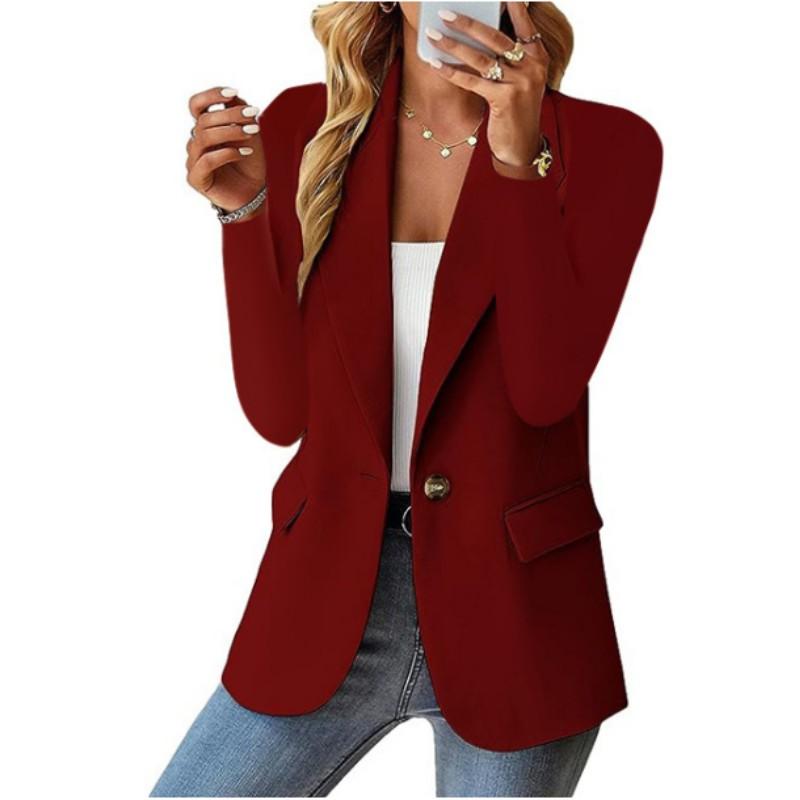 Women's Autumn Solid Color Long Sleeve Blazer Comfortable Casual V-Neck One Button Jacket