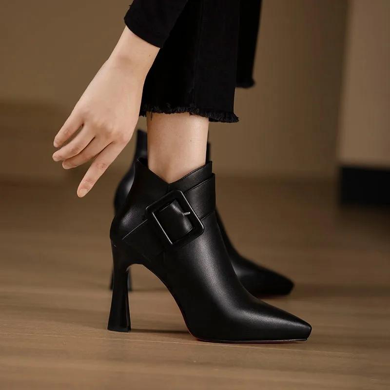 

2024 Hot Sale Ladies Shoes Ankle Women s Boots Elegant Modern Boots Women Solid Buckle Zipper Pointed Toe High Heel Female Shoes