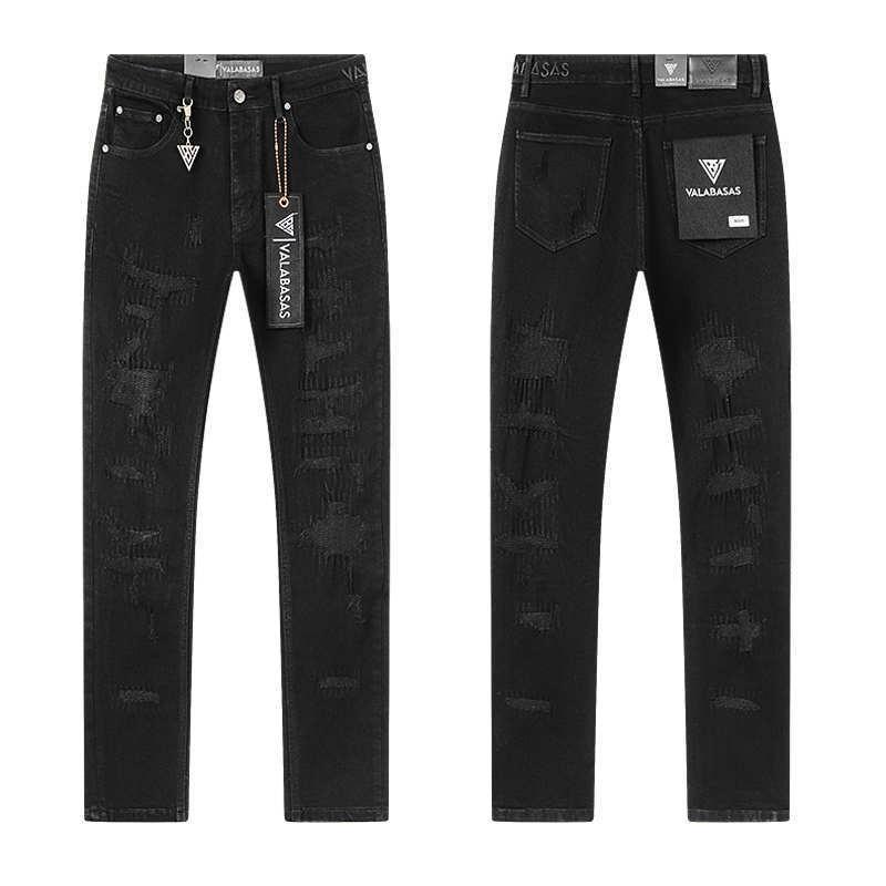 Valabasas Stil '' Retro Distressed Gewaschene Stretch Schlagjeans Herren Damen Streetwear Freizeit Hosen