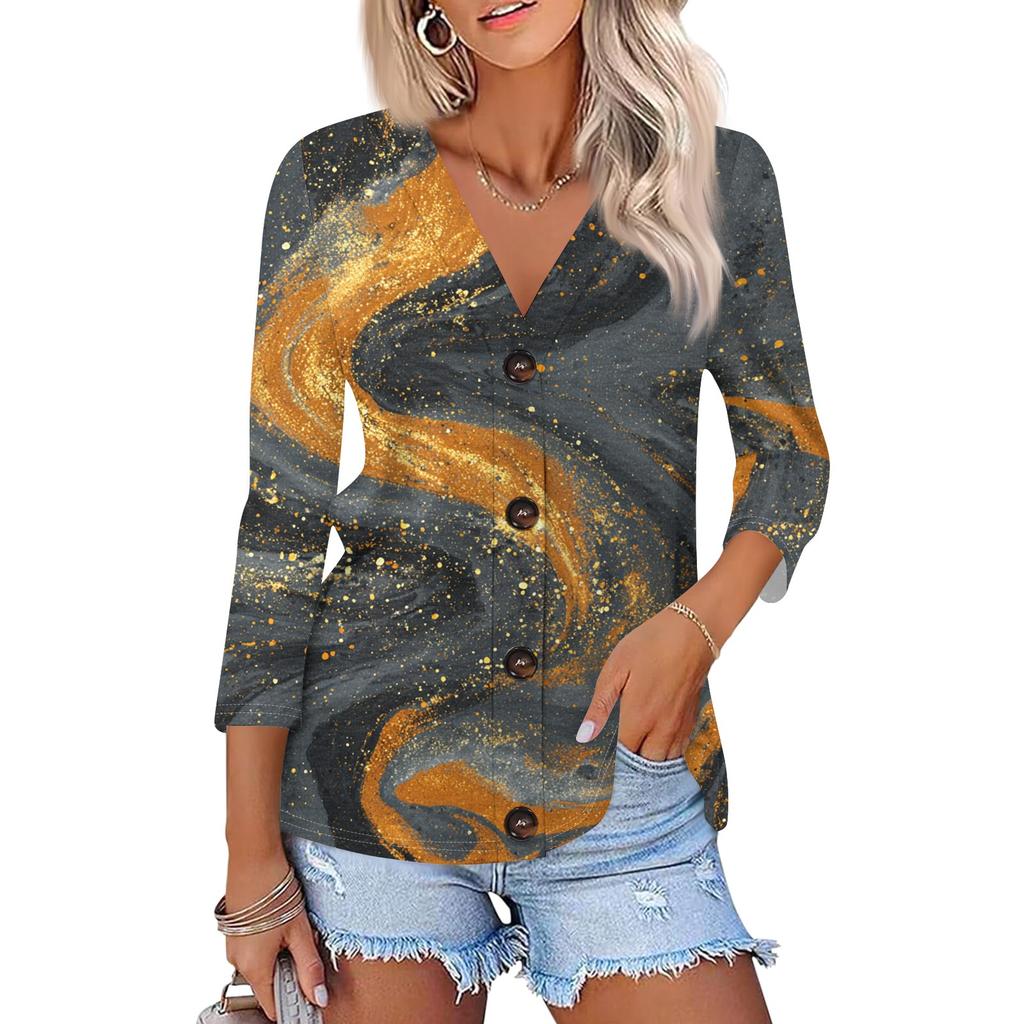 Women's Casual Fashion Floral Print Three-quarter Sleeve Button Cardigan Top