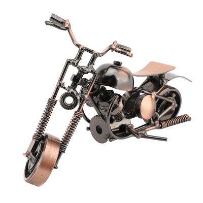 Metal Iron Motorcycle Model Ornament Statue Figurine with Moveable Head Wheels Home Office Shelf TV