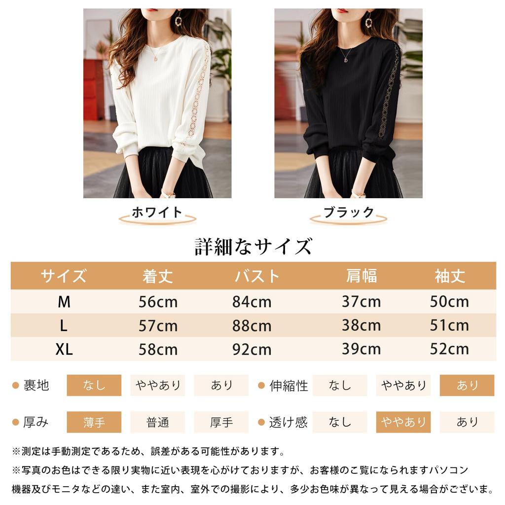 Long Sleeve Cut and Sewn Round Neck Lace Loose Plus Perfect for and Fall [MzcoYmm] Women's T-Shirt, Top, See-Through Sleeves, Embroidered, Pullover,