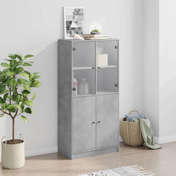 VidaXL Buffet haut avec portes gris béton 68x37x142 cm bois ingénierie, armoire latérale, armoire de rangement haute, 3295867