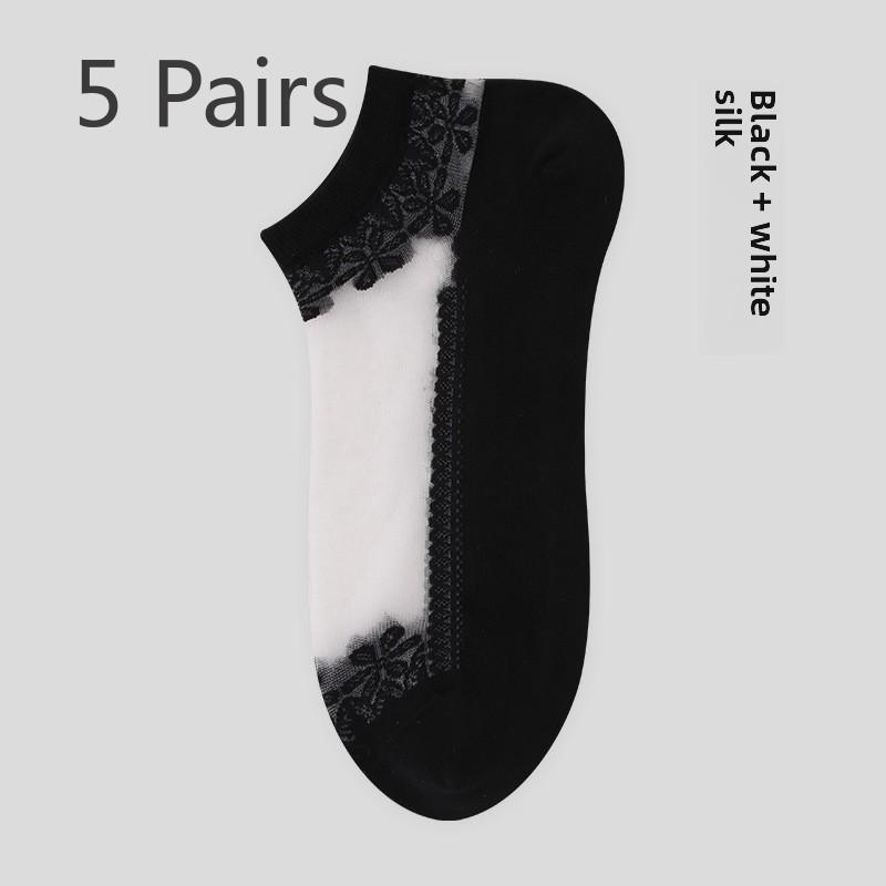 5 Pairs of Spring/summer Thin Jacquard Crystal Socks