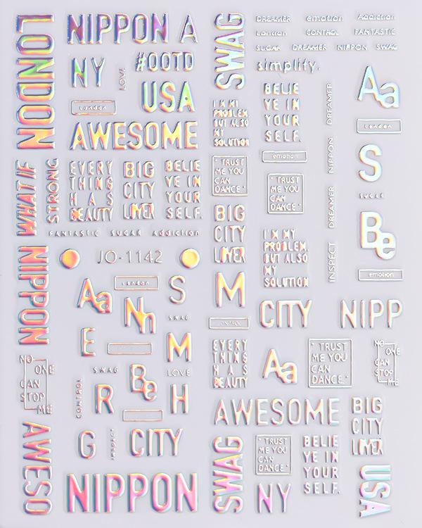 3D Laser Nail Stickers - Russian Symbols, Letters, Numbers for Influencer Style