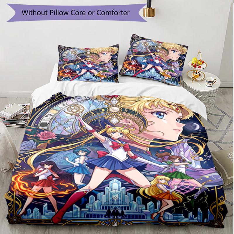 Set copripiumino 3 pezzi (1*Copripiumino + 2*Federe, Senza Nucleo), Set Biancheria da Letto Morbido Stagione Unica con Stampa Sailor Moon, Regalo Decorazione Camera da Letto