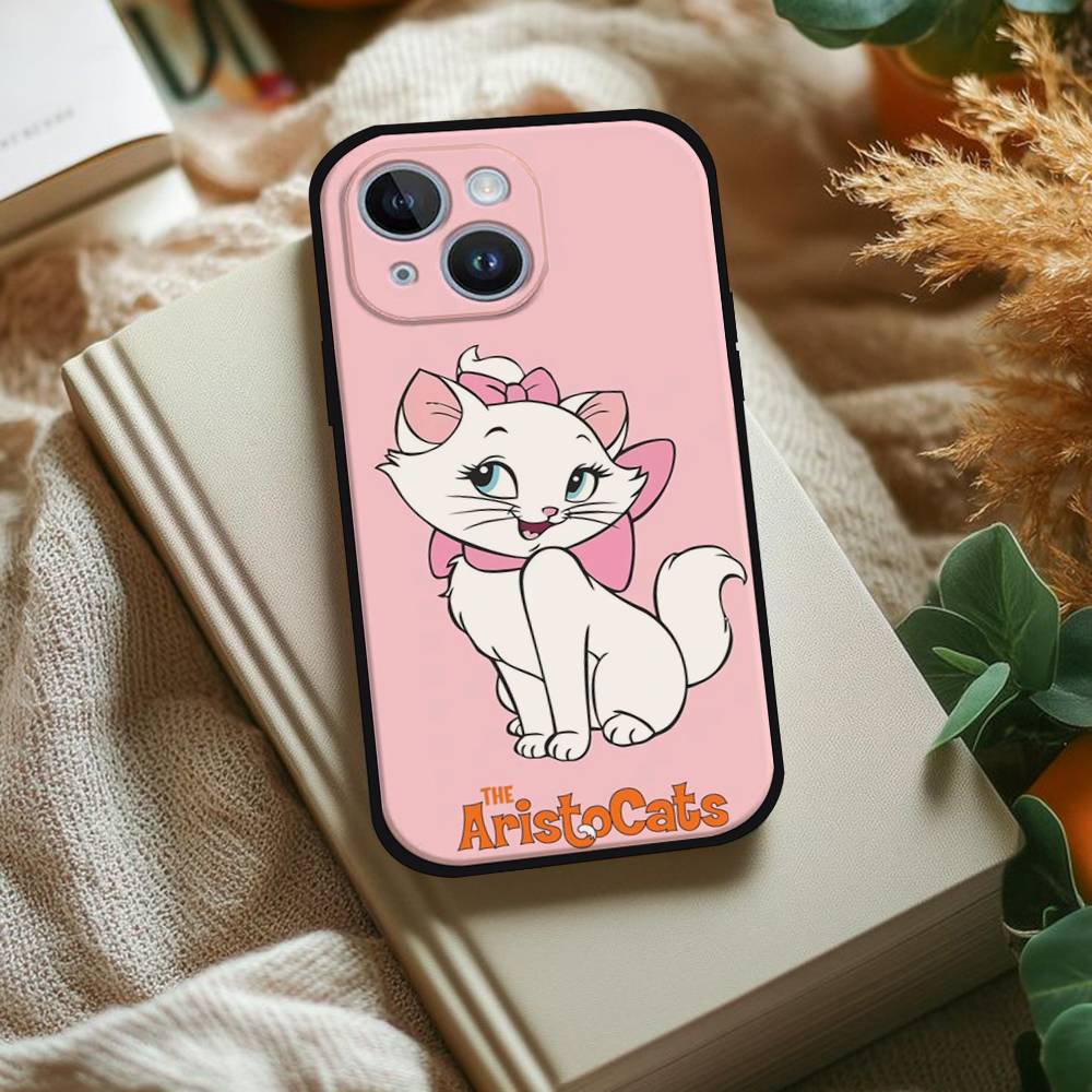 M-Marie Cat Cute Phone Case For IPhone 1716 15 14 13 Pro Max 11 12 Mini X Xs XR Black Silicone Cover