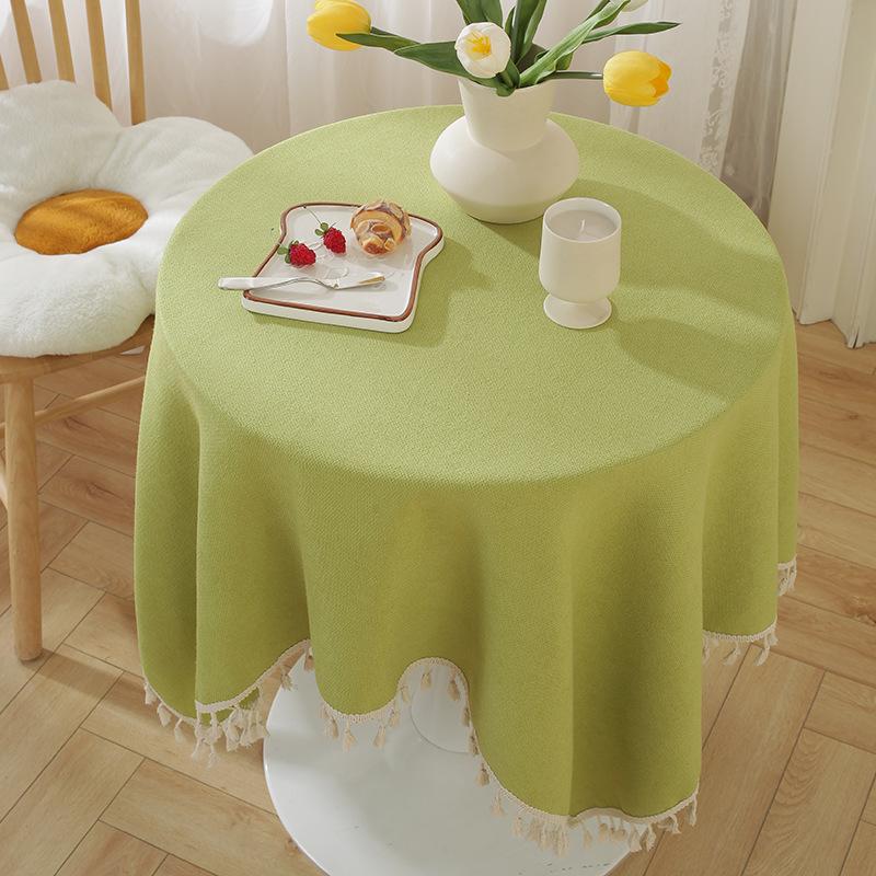 Solid Color Cotton And Linen Coffee Table Desk Rectangular Tablecloth Fabric Small Fresh Tablecloth Fringed Decorative Small Round Table Dining Table