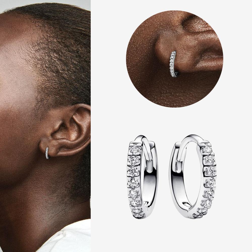 Authentic 925 Silver Cherry Blossom Bow Heart Hoop Stud Drop Earrings plata de ley Jewelry DIY Birthday Gift Original