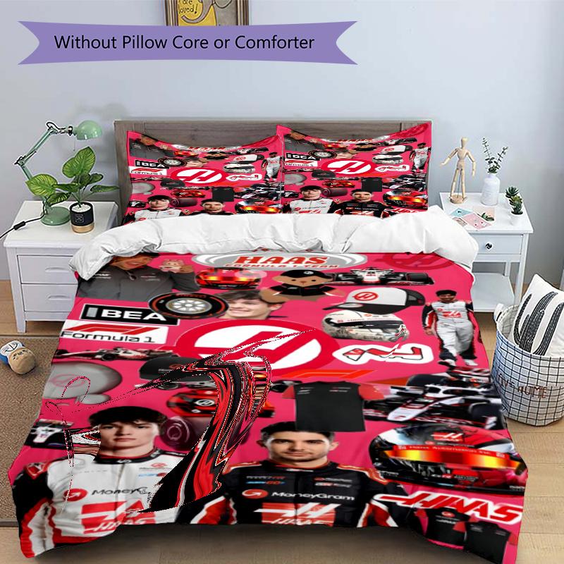 3pcs Duvet Cover Set (1*Duvet Cover + 2*Pillowcase, Without Core), Haas F1 Racing Team Print Bedding Set, Bedroom Decor, All‑Season, Gift