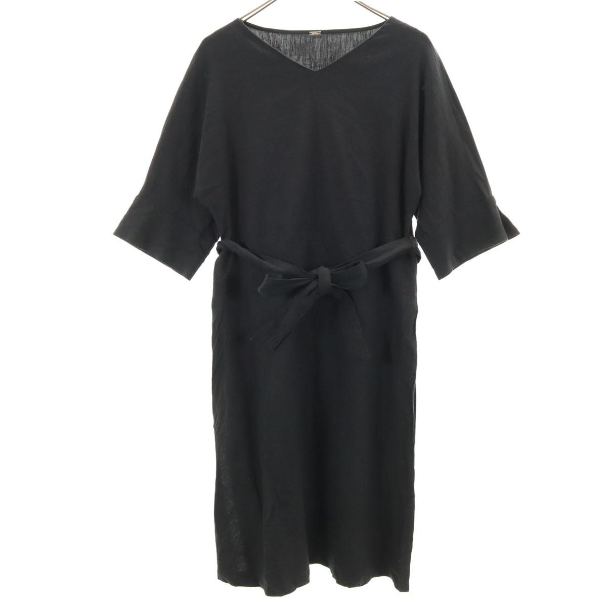 

Mila Owen Однотонное платье с V-образным вырезом и рукавом 7/8, смесь льна, 0 черный, Женское, Б/у