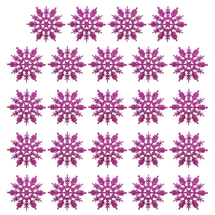Christmas Snowflake Pendant 24pcs/set Glitter Plastic Tree Window Wall Decor