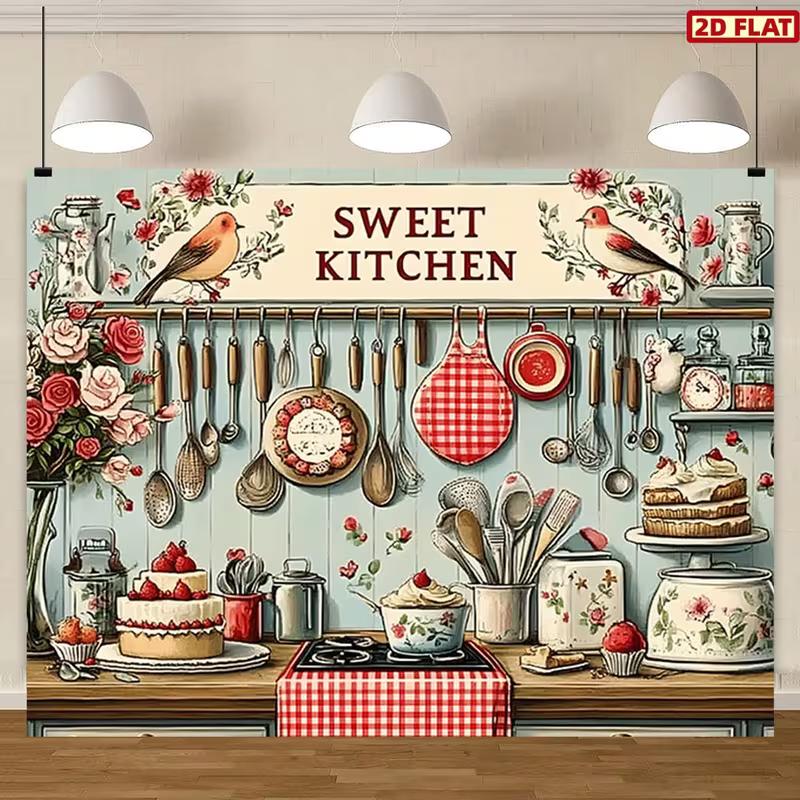 2D Sweet Kitchen Backdrop Vintage Baking Photography Background Banner
