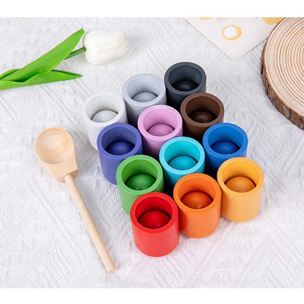 Balls In Cups Toy Wooden Sorter Game 12 Balls 30 Mm Age 1+ Color Sorting And Counting Preschool Learning Education
