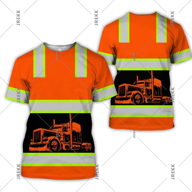 3D Print Funny Truck Driver Uniform T-shirt For Men O Neck Short Sleeve T Shirts Workwear Casual Personality Fake Stripe Tee Top