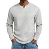 Men's Long-Sleeve Waffle-Knit Shirt - V-Neck Design, Soft Breathable Fabric, Relaxed Fit for Daily Casual Wear