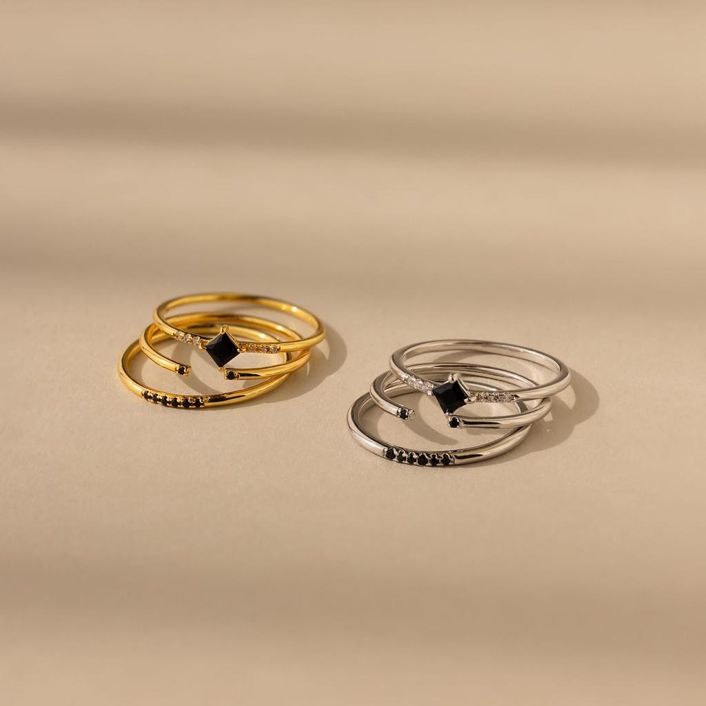 Elegant Gold Plated Zircon Ring Set for Women Stackable Fashion Jewelry Gift for Party Wedding Anniversary