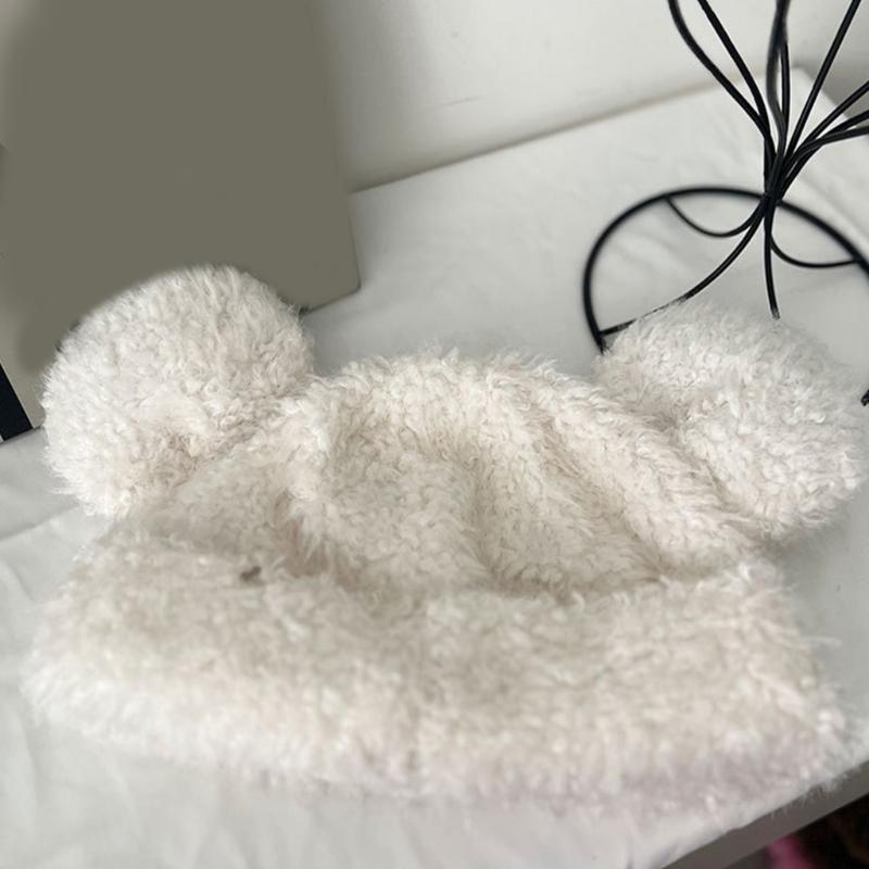 Furry Cartoon Bear Hat with Lovely Ear for Outdoor Sports Furry Hat with Ear Oversized Headgear Hat for Winter