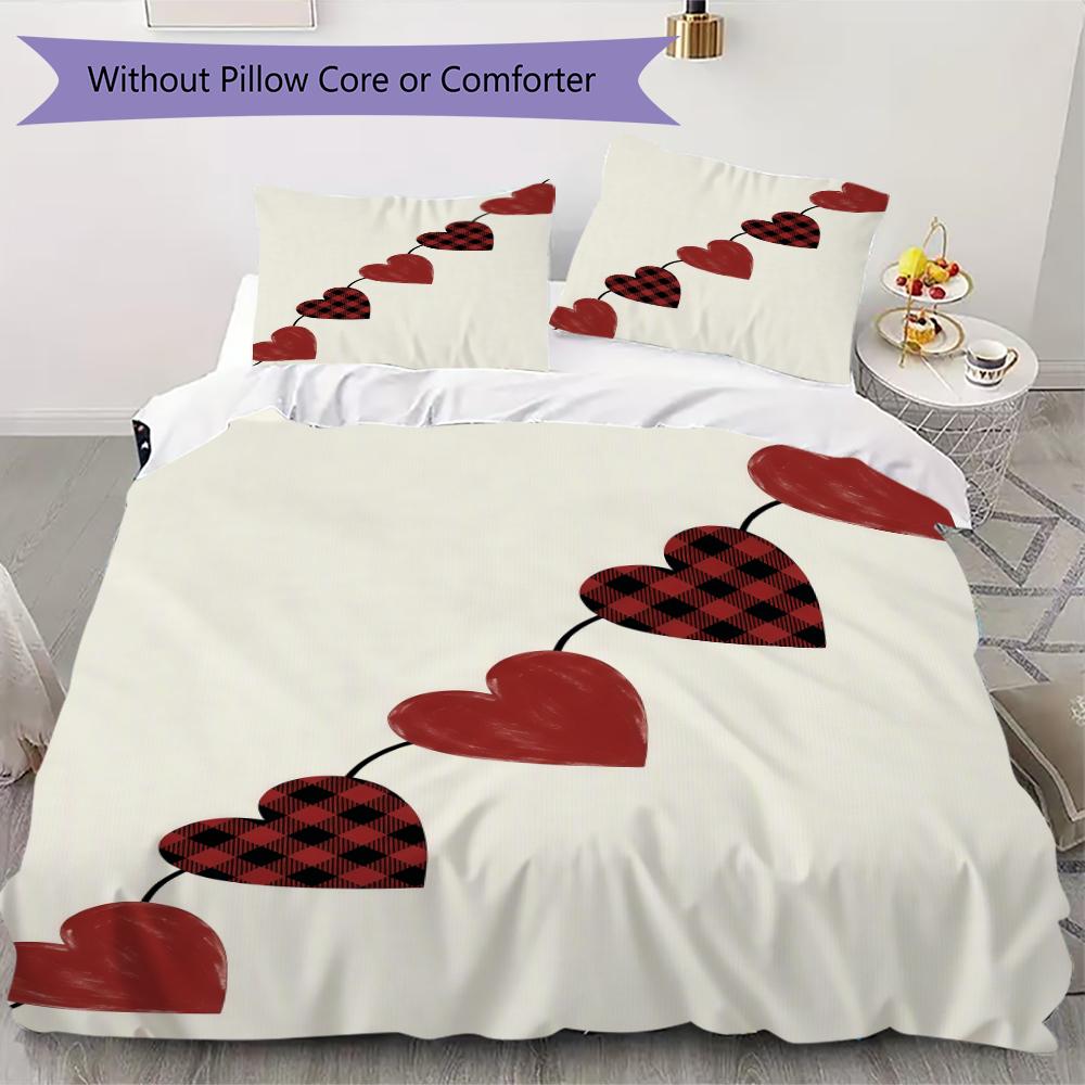 Strawberry and Love Pattern Bedding uilt Set uilt Cover Pillowcase Home Decoration Birthday Gift (1 * duvet cover + 2 * pillowcase without core)