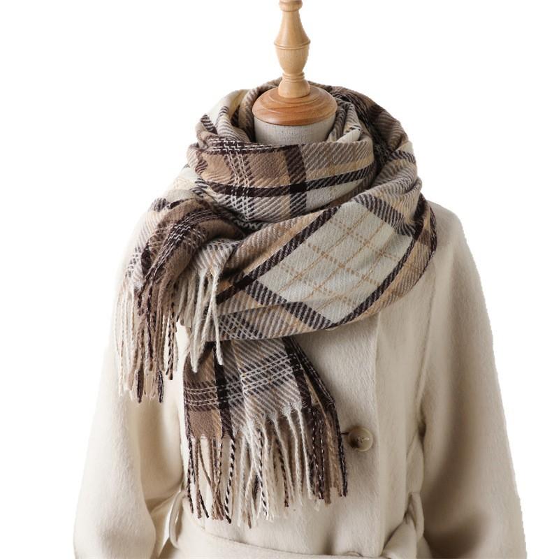 Imitation Cashmere Classic Brown And Black Plaid Warm Shawl Scarf Autumn And Winter Fashion Atmosphere Versatile Fringed Scarf