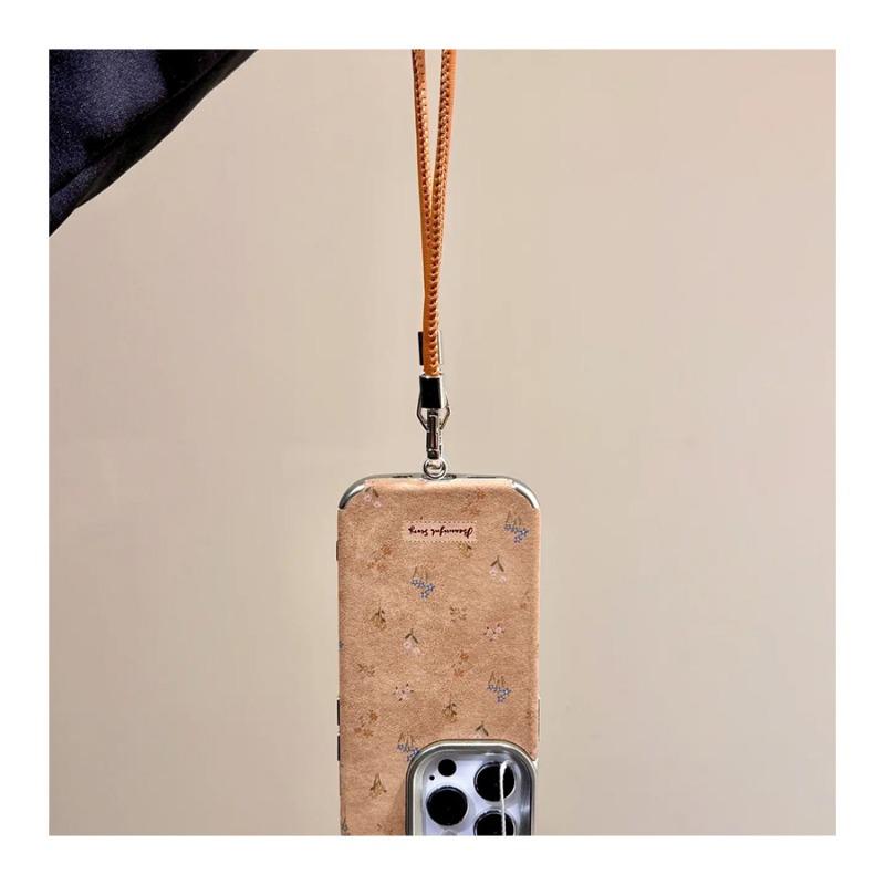 Autumn and Winter Brown Leather Small Floral Suitable for IPhone17promax Mobile Phone Case 15 14 Anti Fall 13 Lanyard