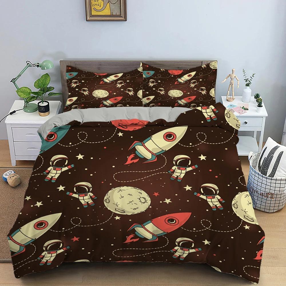 Cartoon Astronaut Outer Space Bedding Set Teens Boys Home 23 Piece Duvet Cover Set Pillowcase Single Twin King Quilt Cover Set