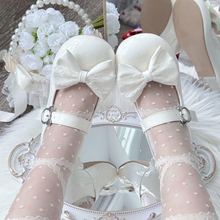 

Cute sweet bow Mary Jane women s shoes medium thick heel lolita Japanese soft girl single shoes with skirt small leather shoes 35 белый