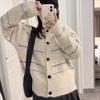 New autumn top striped contrasting color knitted cardigan women's loose lazy wind age-reducing women's sweater jacket