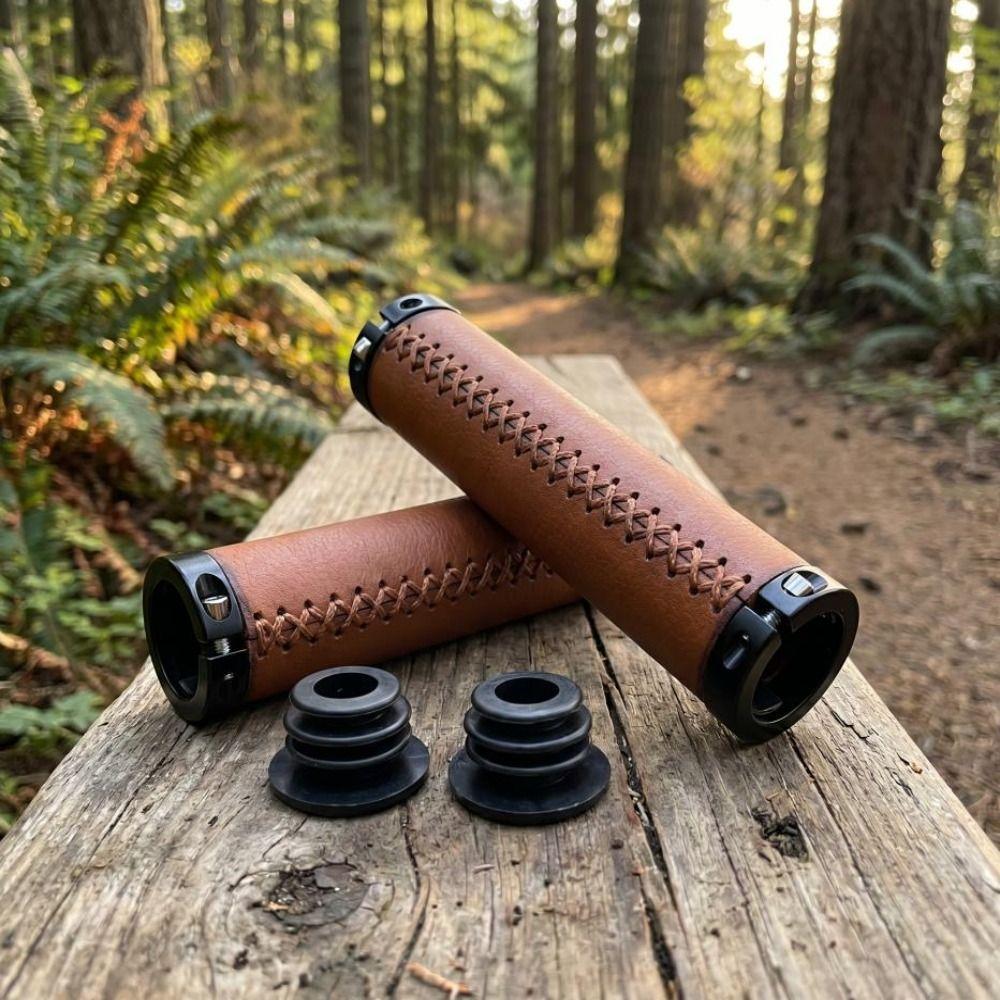 Leather Material Bike Leather Handle Cover Shock-absorbing Bike Cowhide Grip  Bicycle Accessory