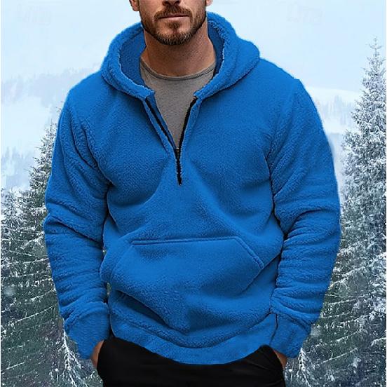 

New autumn and winter men s casual hooded sweater, coral fleece fashion, loose and warm pullover jacket for men S синій