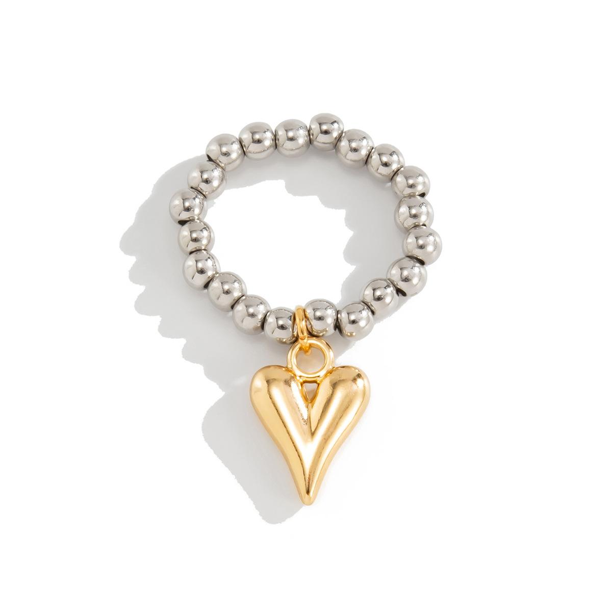 Women s Fashion Metal Pleated Heart-shaped Ring Punk Pearl Peach Pendant Ring Simple Irregular Finger Jewelry