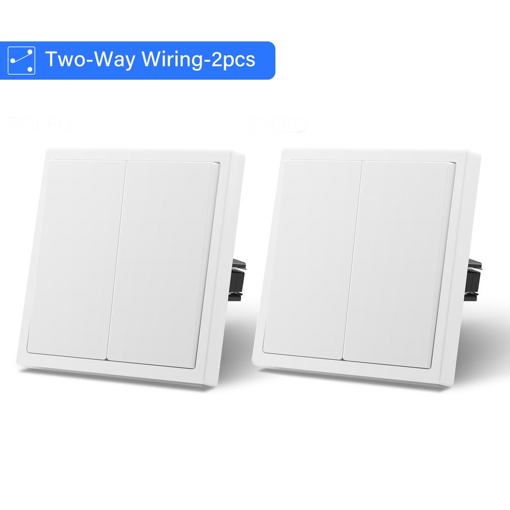 BSEED 1/2Gang Wall Light Switches 2Way Control For Stairs Bedroom With EU Standard Power Socket USB Type-c Plastic Frames 2Pack