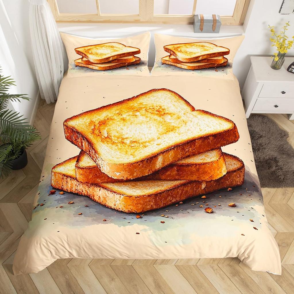 Cartoon Food Duvet Cover Twin Queen Size Yummy Dessert Bedding Set, Ice Cream Pattern Comforter Cover for Kids Girls Room Dorm