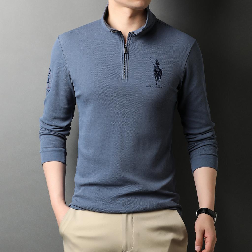 High End Módní Značka Návrhářské Polo Tričko Černé Pánské Korejské Pruhované Ležérní Topy s Dlouhým Rukávem Pánské Oblečení