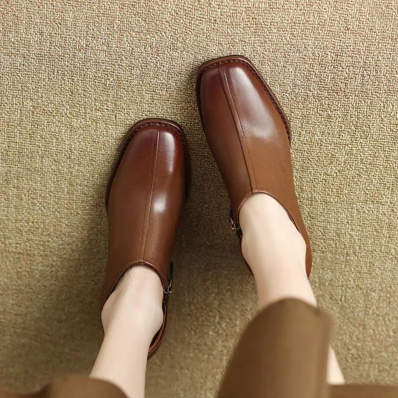 Women's Square Toe High Heels Autumn Retro Women Shoes Thick Heel Zipper Shoes Office Professional High Heels