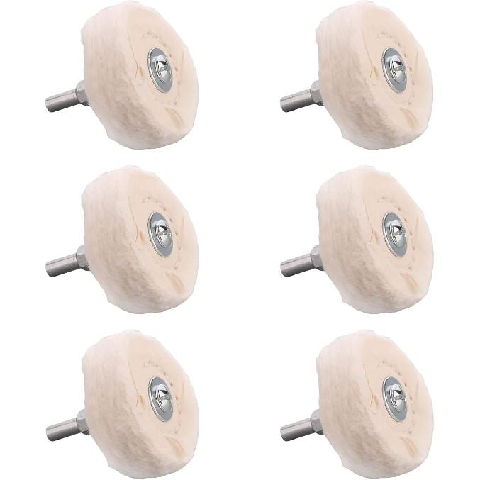 Utoolmart 2-Inch Buffing Polishing Pad Wheel Cotton with 1/4-inch Handle for Manifold Aluminum Stainless Steel Chrome 6 Pcs