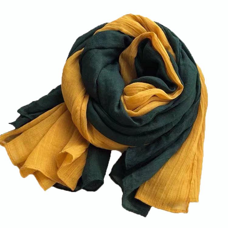 Literarischer zweifarbiger Schal aus Baumwolle und Leinen, super lange Stola mit Farbblock-Spleißung, vielseitig verwendbare warme Stola