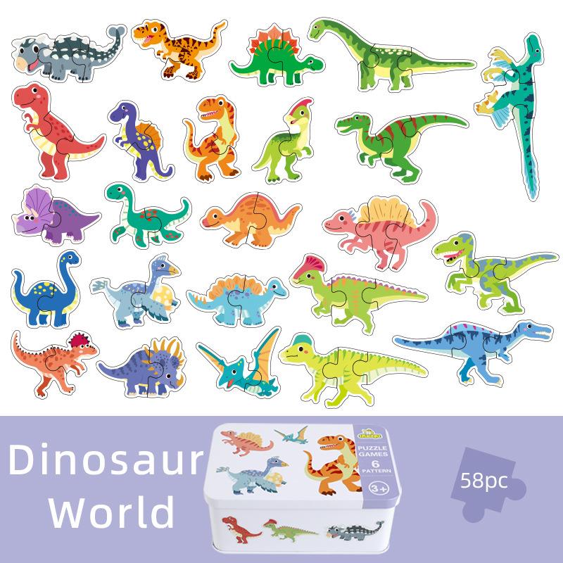 Iron Box Enlightenment Cognitive Pairing Puzzle Children's Ocean Dinosaur Animal Puzzle Wooden Early Education Toys