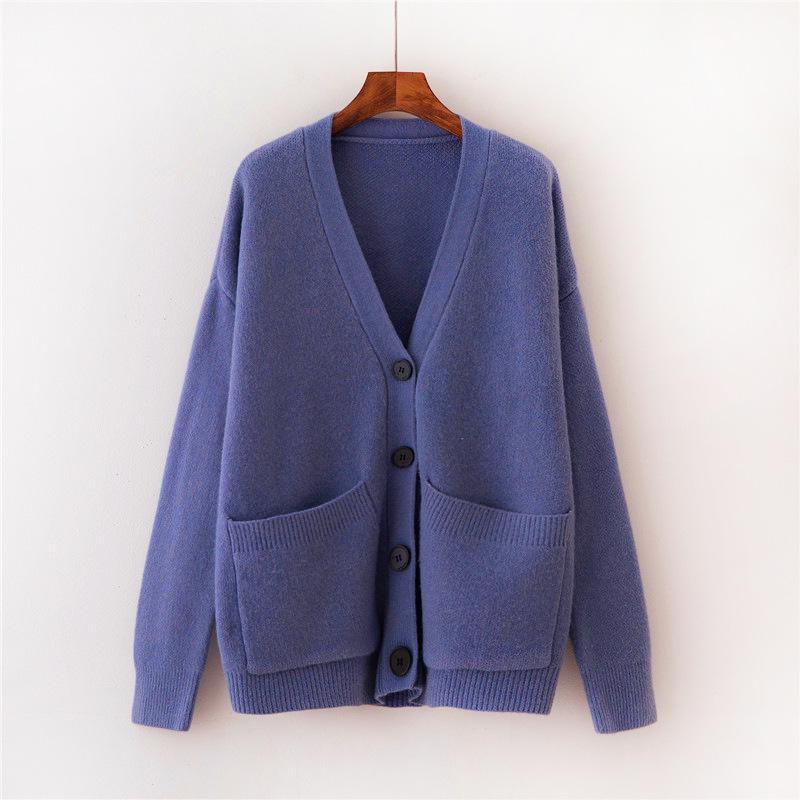 Women's Solid Color V-Neck Knit Cardigan for Spring and Autumn
