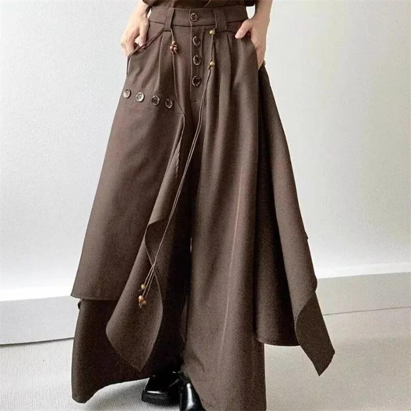 Moda Autunnale Pantaloni Pantaloni a Gamba Larga Casual Morbidi Pantaloni All-Match Pantaloni da Donna con Bottoni