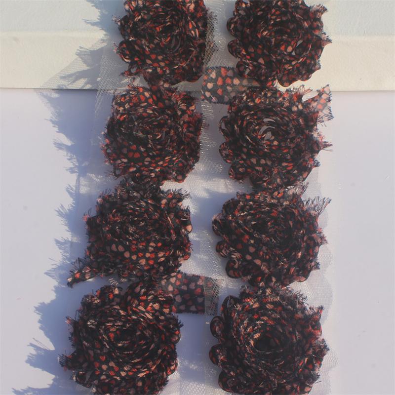 1y 2.5" Valentine's Day Printing Chiffon Shabby Flowers for DIY Making Baby Girls Romper Sandals Dress Hair Accessories