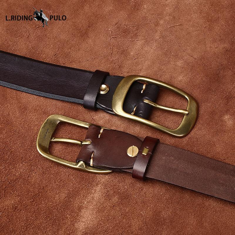 Retro Personality Bevel Handmade Men's and Women's Genuine Leather Leather Belt Pin Buckle Jeans Belt