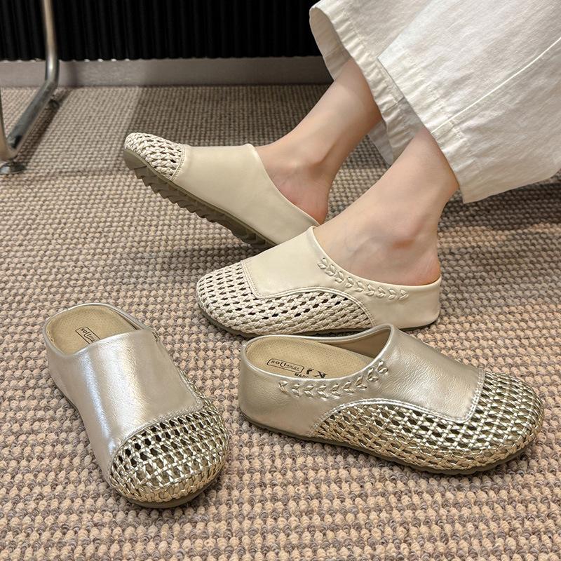 Popular woven breathable hole shoes, lazy one-pedal sandals for women's summer wear 2025 new thick-soled bag head slippers