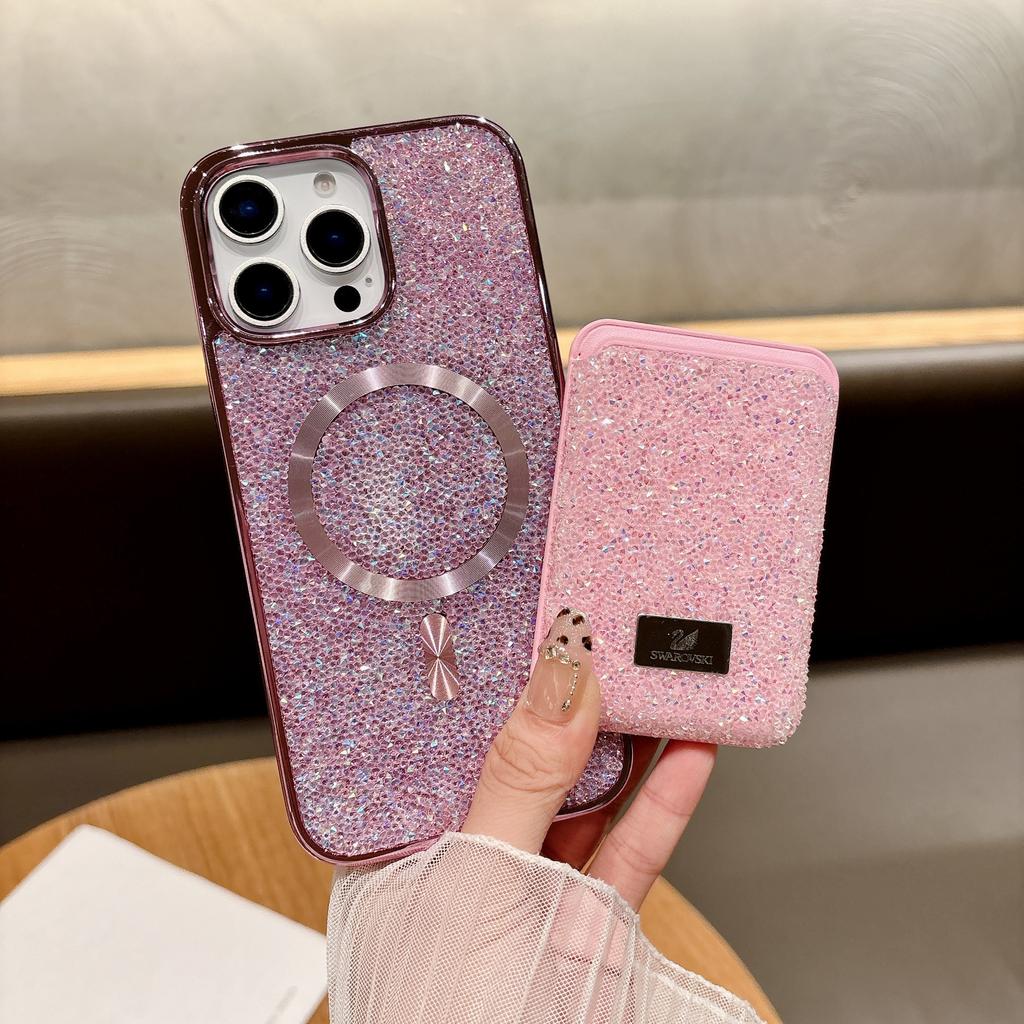 New Diamond Magnet for Apple 16 ProMax Phone Case for IPhone 15 Card Pack for Samsung S25 Ultra Plated Case