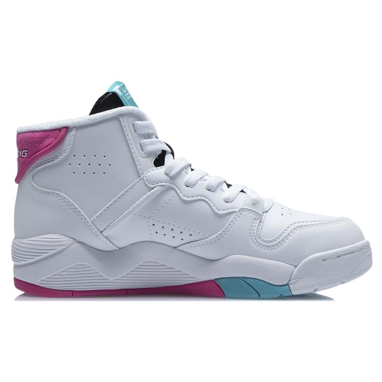 New LINING Vintage Basketball Shoes Women's High Top Standard White/Red/Blue AGBR082-1
