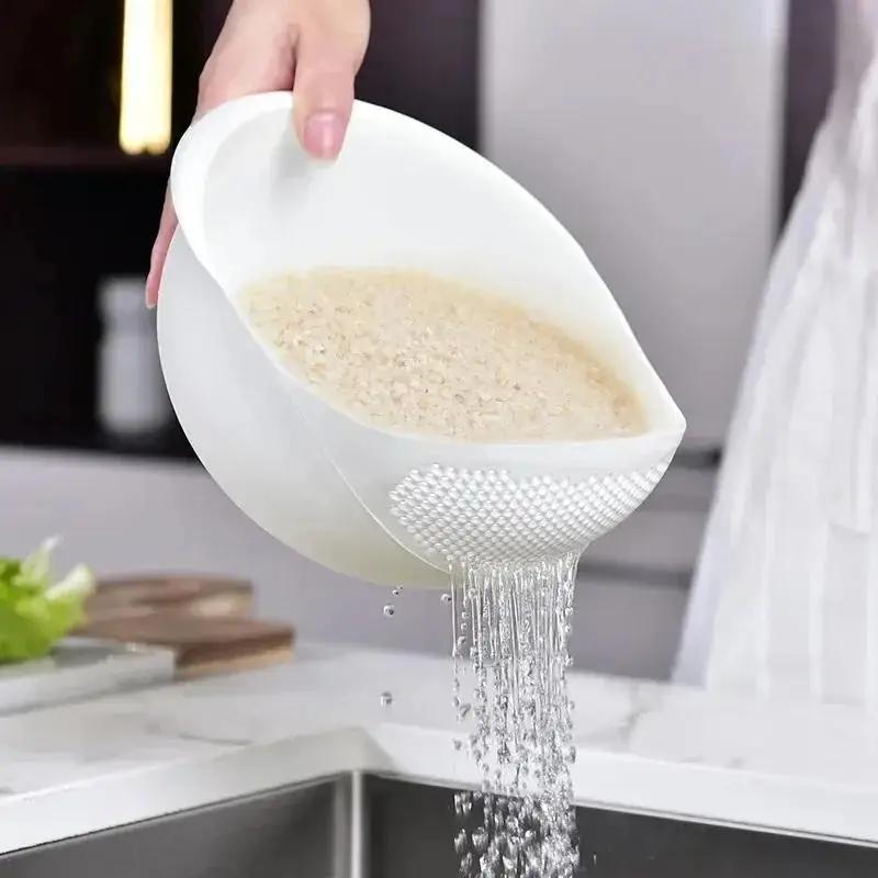 1 Pcs Food Grade Plastic Rice Strainer Vegetable Washing Basket Washing Drain Basket Kitchen Multi-purpose Storage