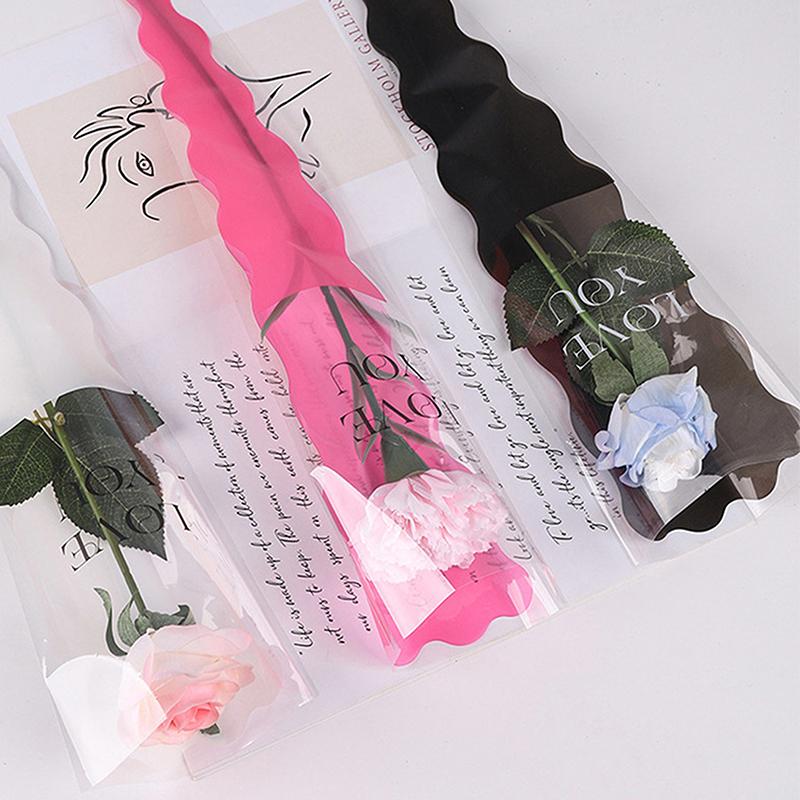 50 Pcs Iridescent Single Rose Sleeves DIY Transparent Flower Wrapping Bag Floral Material Packaging Waterproof